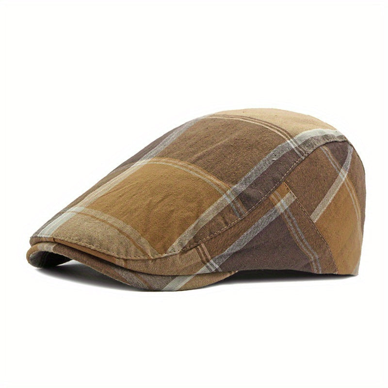 Pandaize Newsboy Flat Cap Casual Plaid Hat For Men And Women