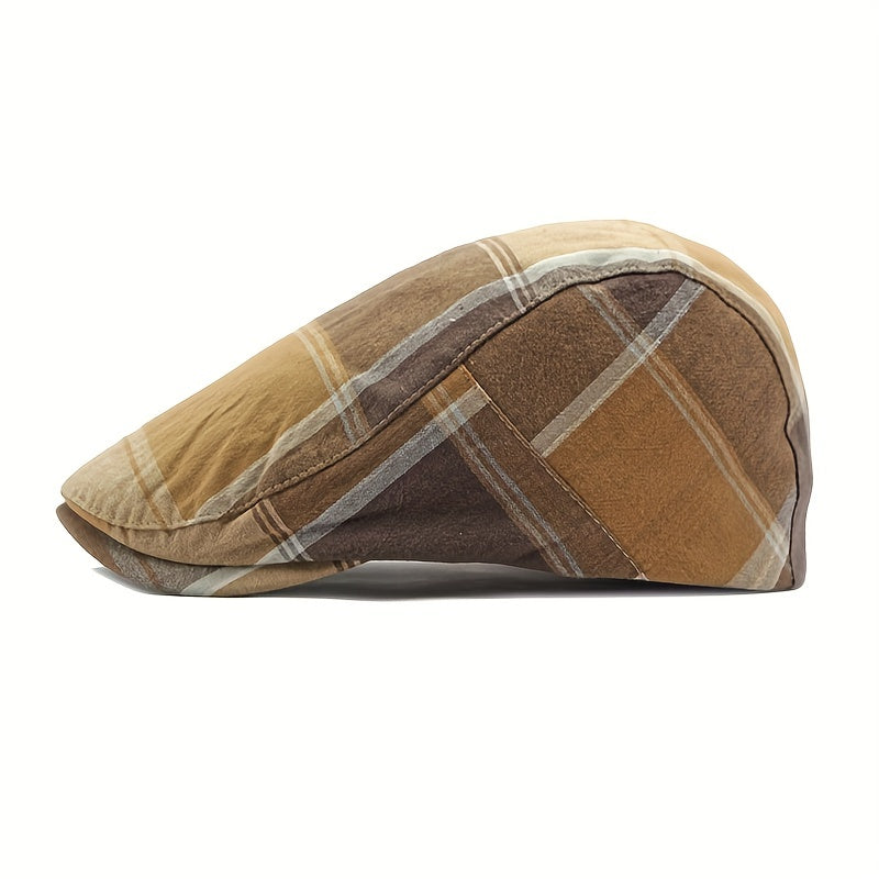 Pandaize Newsboy Flat Cap Casual Plaid Hat For Men And Women