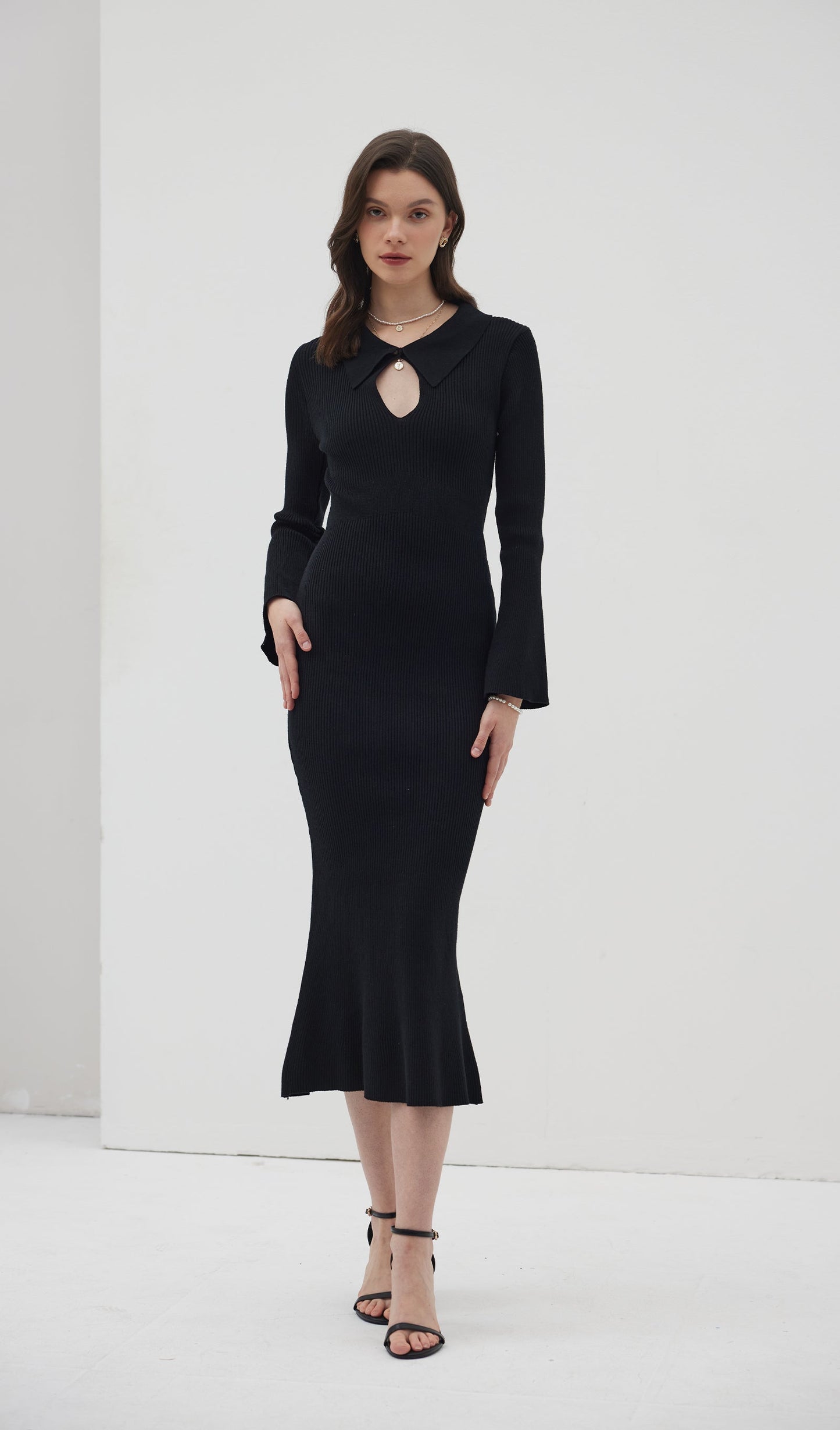 Solid Knitted Hollow Maxi Dress