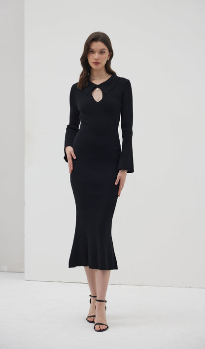 Solid Knitted Hollow Maxi Dress