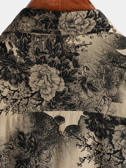 Men's Bamboo Floral VIntage Summer Hawaiian Rayon Holiday Button Up Short Sleeve Shirt