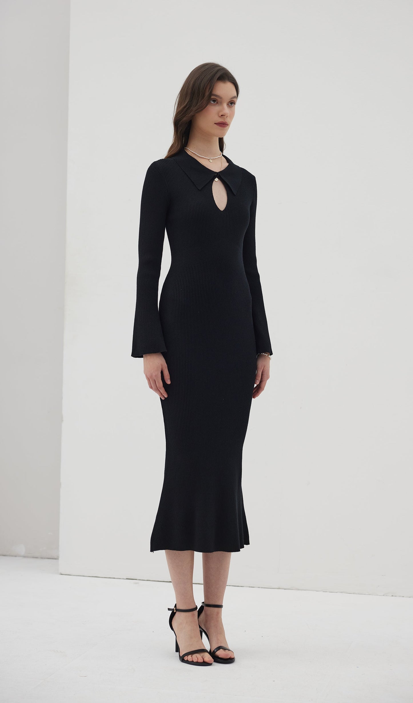 Solid Knitted Hollow Maxi Dress
