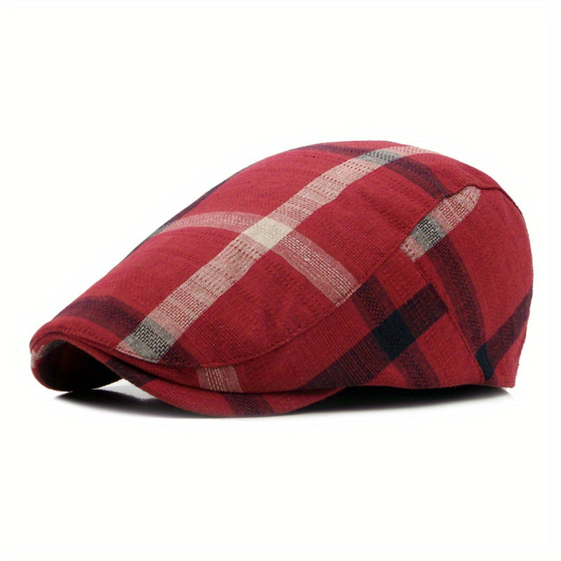 Pandaize Newsboy Flat Cap Plaid Striped Newsboy Cap