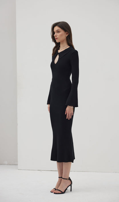 Solid Knitted Hollow Maxi Dress