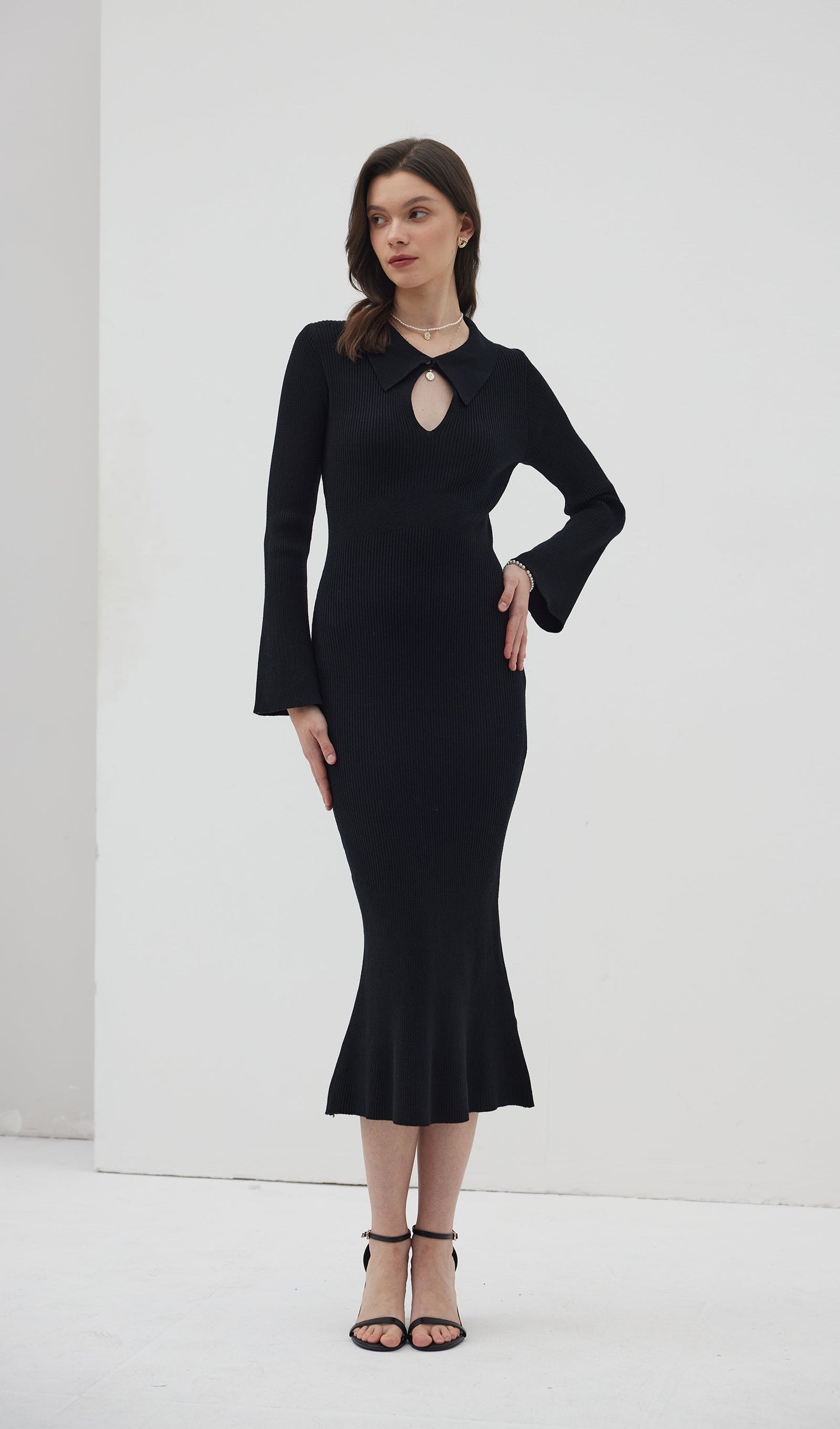 Solid Knitted Hollow Maxi Dress