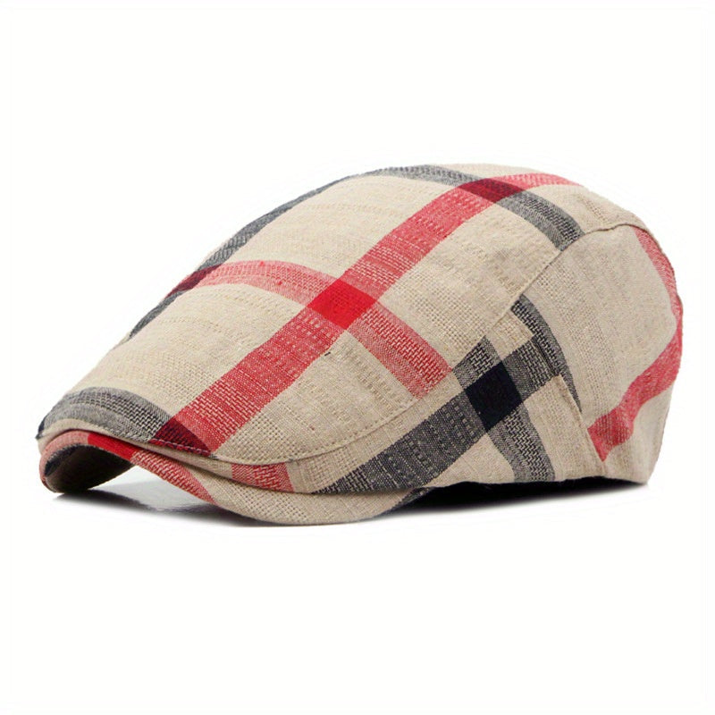 Pandaize Newsboy Flat Cap Plaid Striped Newsboy Cap