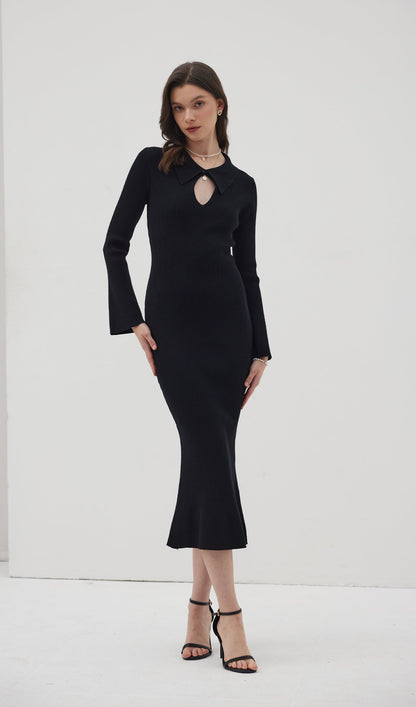 Solid Knitted Hollow Maxi Dress