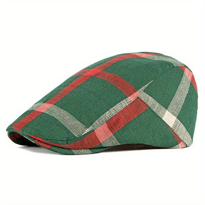 Pandaize Newsboy Flat Cap Plaid Striped Newsboy Cap