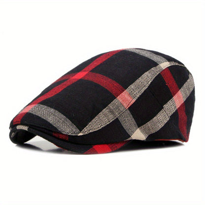 Pandaize Newsboy Flat Cap Plaid Striped Newsboy Cap