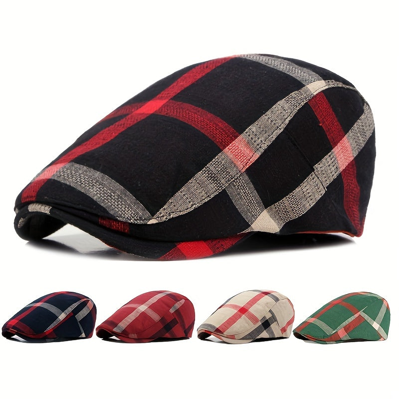 Pandaize Newsboy Flat Cap Plaid Striped Newsboy Cap