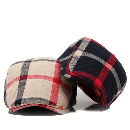 Pandaize Newsboy Flat Cap Plaid Striped Newsboy Cap